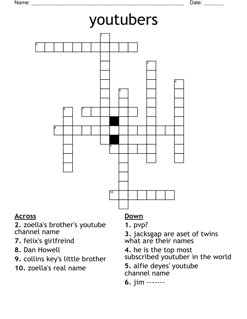 Youtubers Crossword WordMint