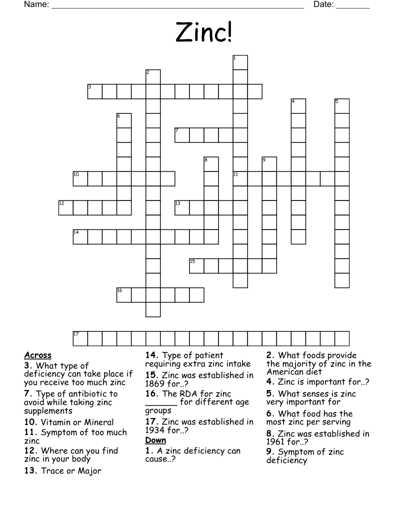 Zinc Crossword WordMint