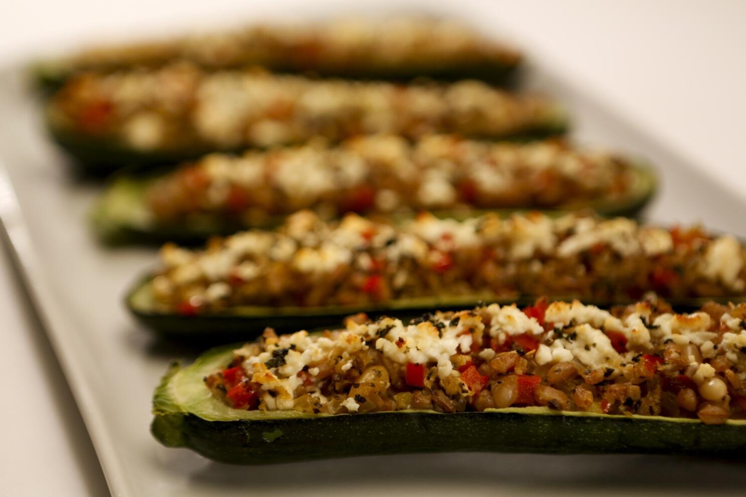 Zucchini Stuffed With Farro Red Pepper And Feta Recipe Los Angeles Times